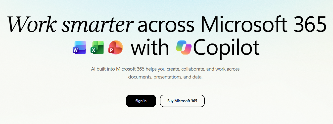 The office.com welcome page with the Sign in button