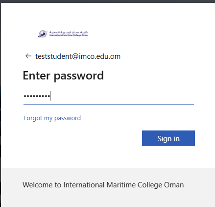 Enter password screen on the IMCO sign-in page