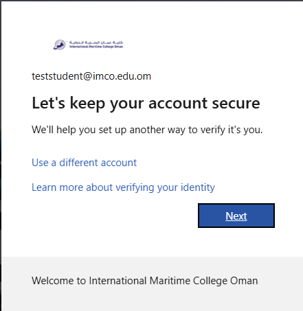 Let's keep your account secure screen with the Next button