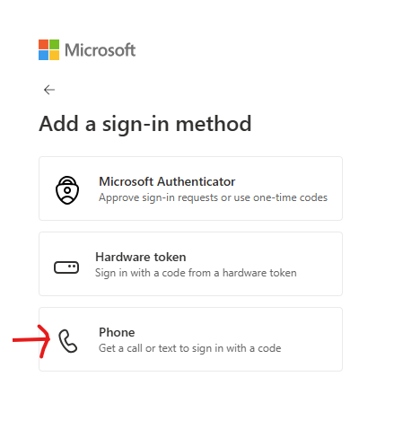 Add a sign-in method list with Phone selected