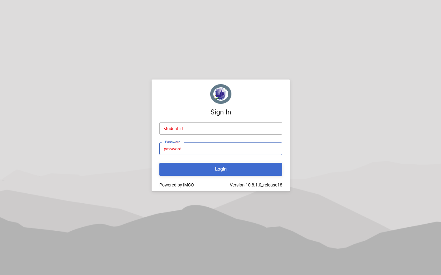 The Student Portal Sign In screen with student id and password fields